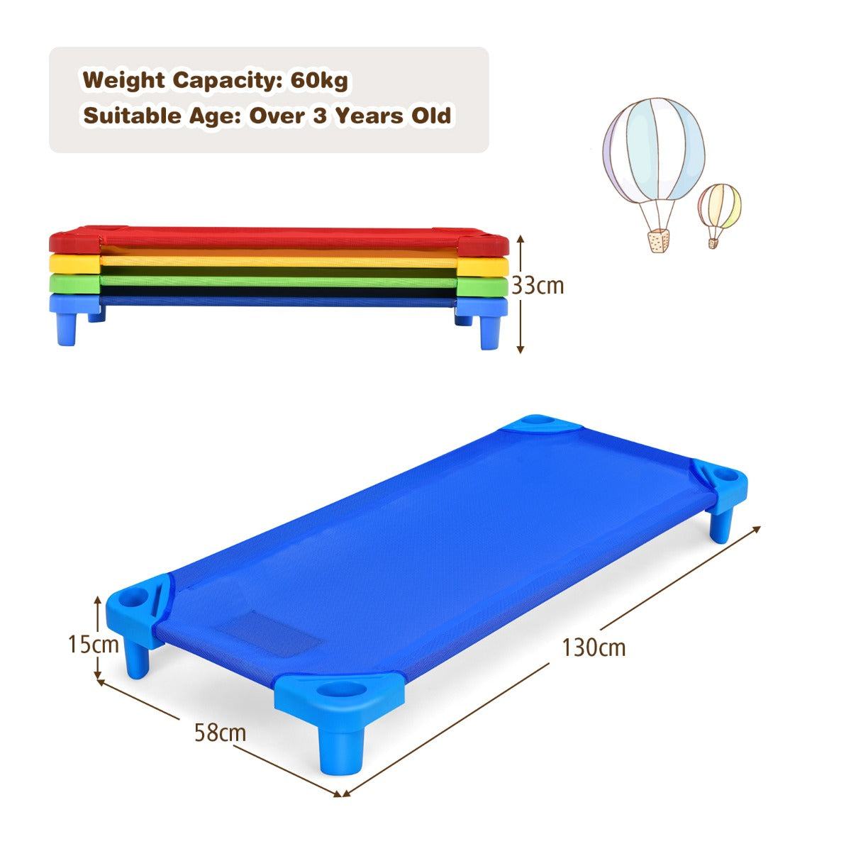 4 PCS Kids Stackable Daycare Cot with Easy Lift Corners