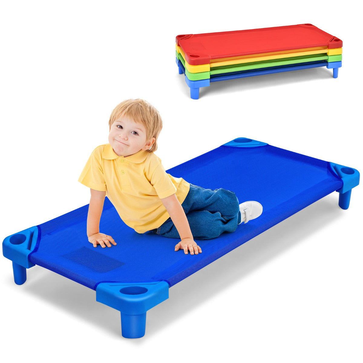 4 PCS Kids Stackable Daycare Cot with Easy Lift Corners