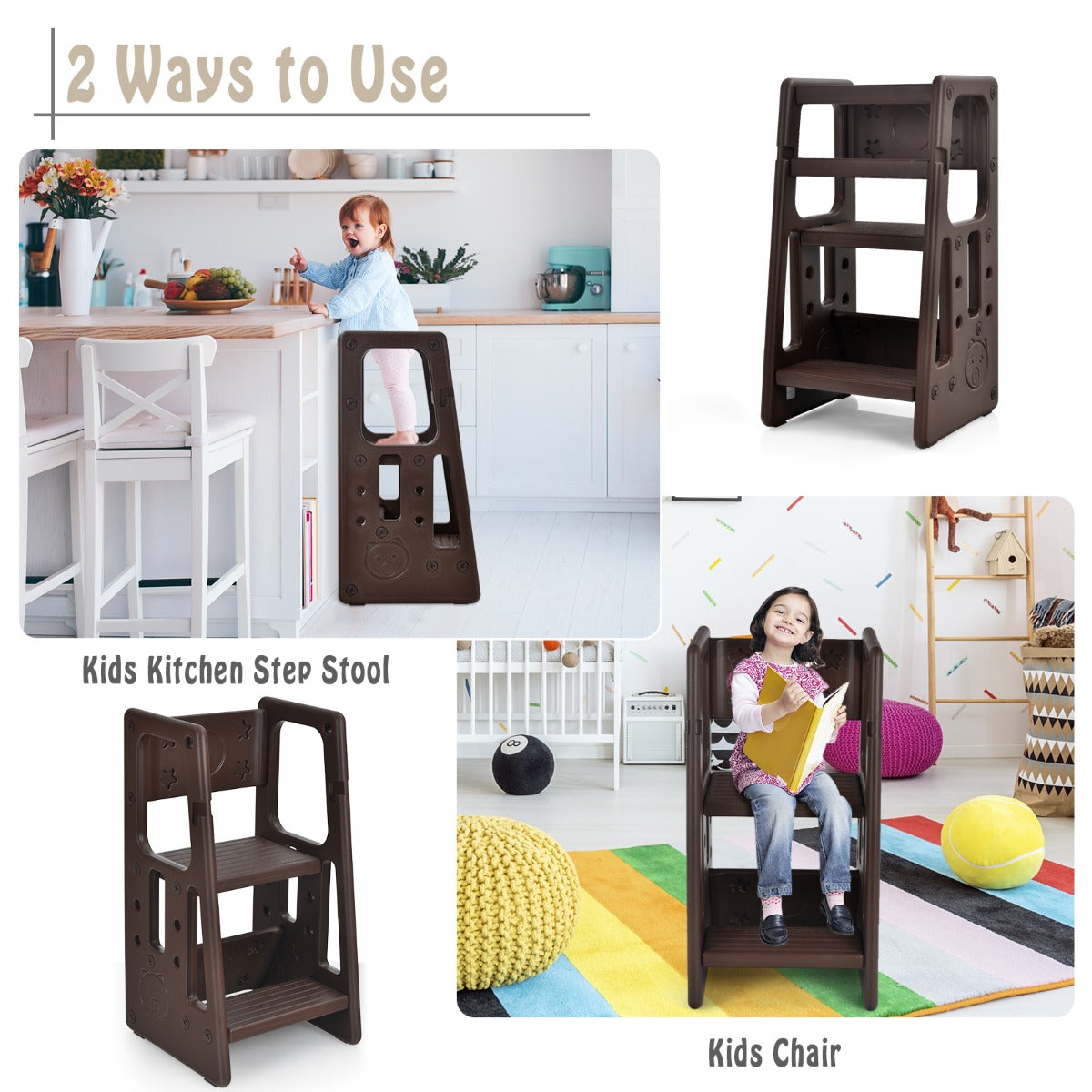 Kids Step Learning Stool with Double Safety Rails for Baby