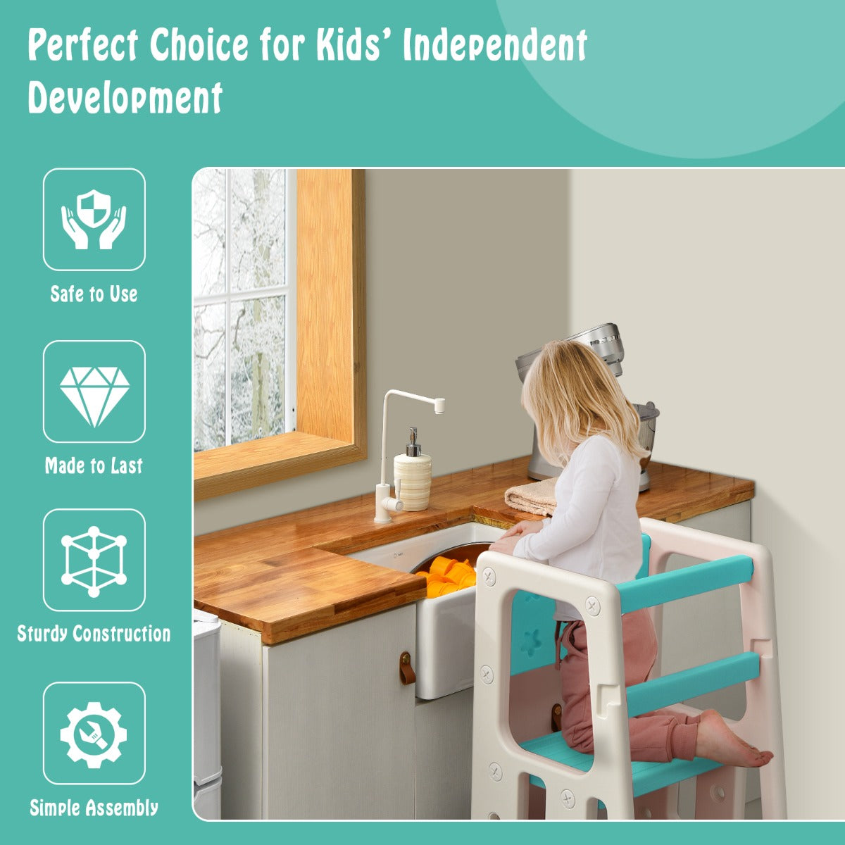 Kids Step Learning Stool with Double Safety Rails for Baby