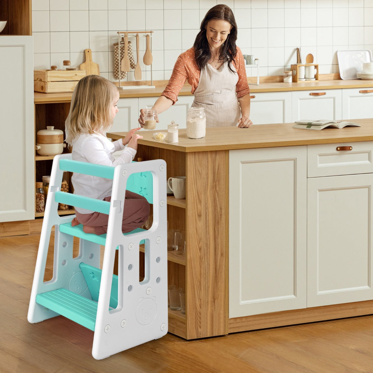 Kids Step Learning Stool with Double Safety Rails for Baby