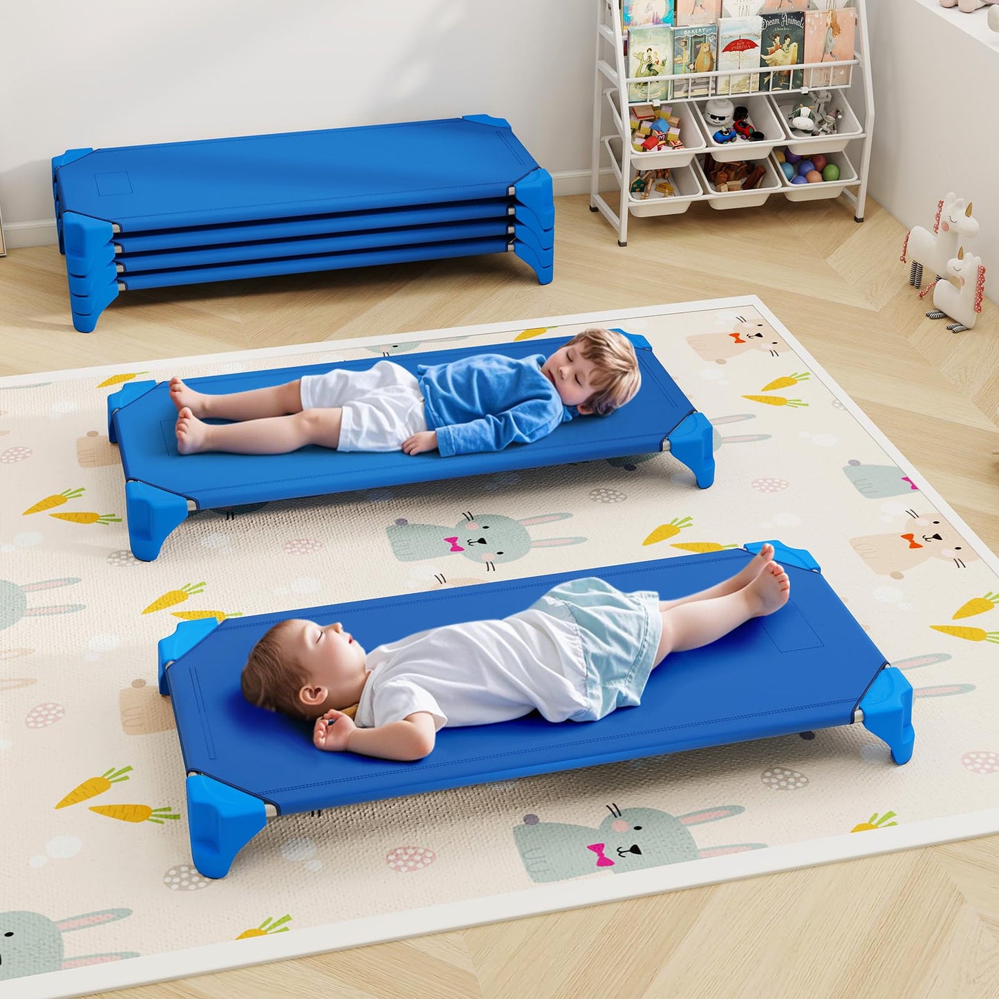 6 Pack Stackable Children's Nap Time Cots with Metal Frame and Oxford Cloth