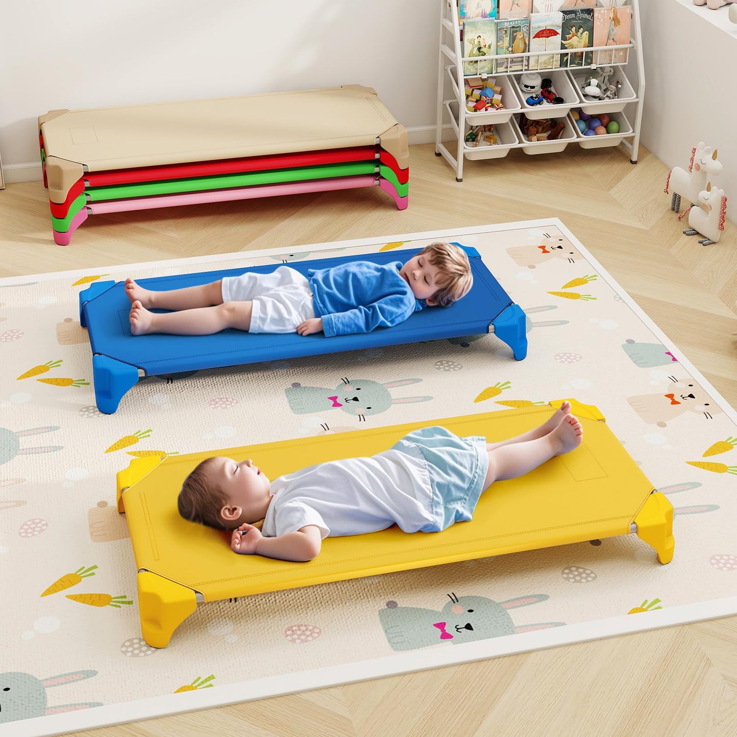 6 Pack Stackable Children's Nap Time Cots with Metal Frame and Oxford Cloth