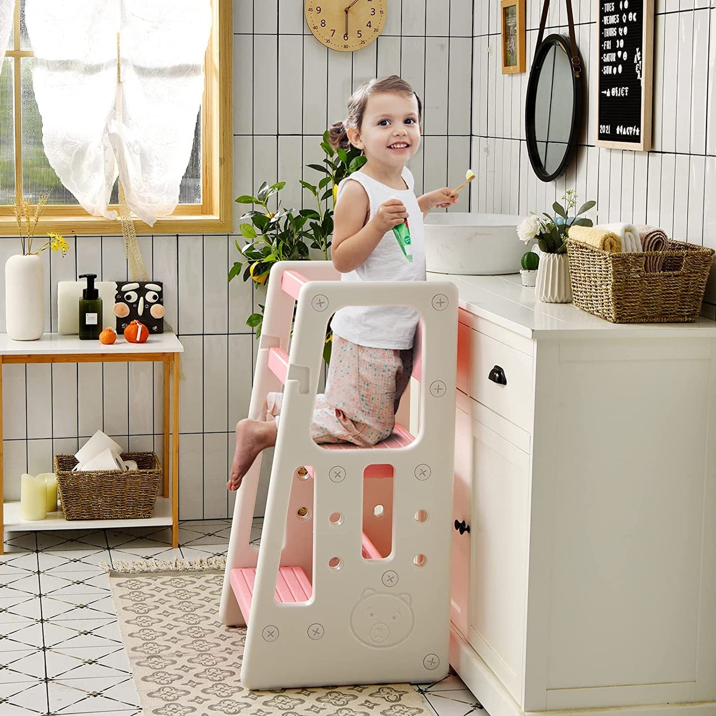 Kids Step Learning Stool with Double Safety Rails for Baby