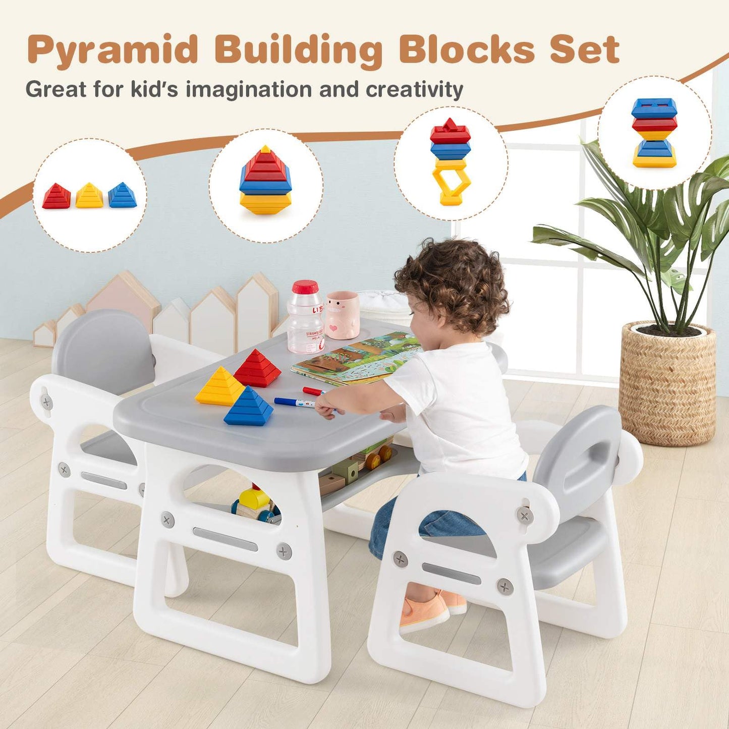 Kids Table and Chairs Set with 2 Chairs for Kids