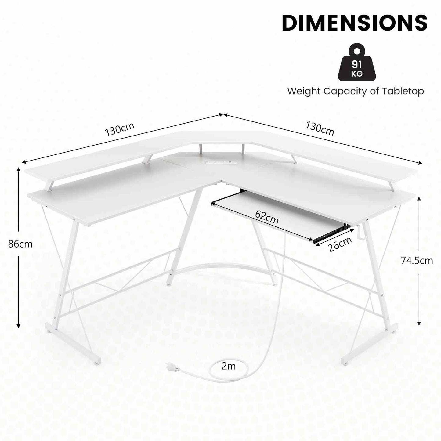 L-shaped Computer Desk with Power Outlet for Home Office