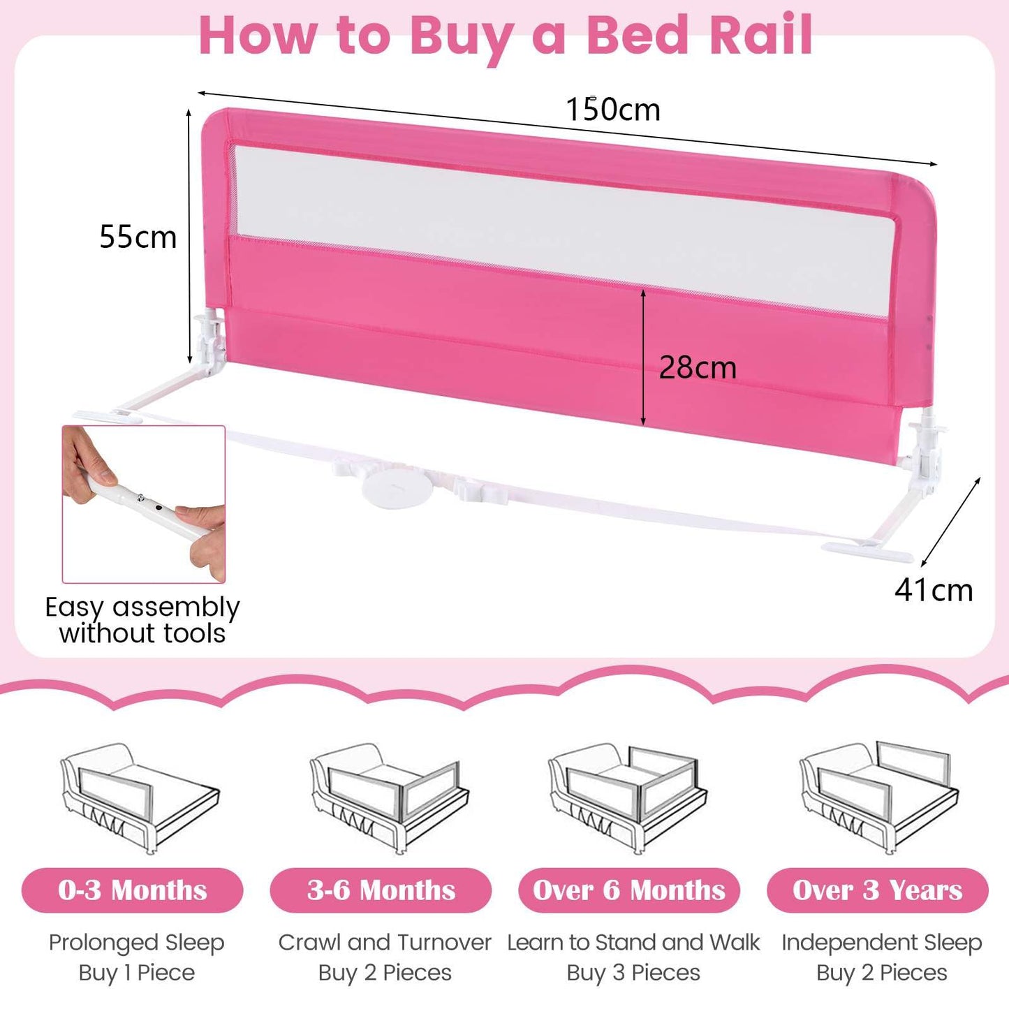 Height Adjustable Bed Rail with Mesh Cloth for Toddlers