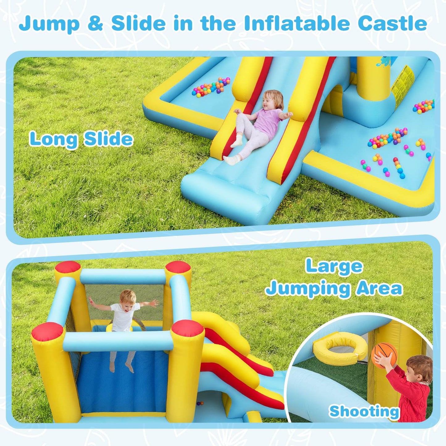 7-in-1 Giant Bouncy Castle with Slide and Tunnel without Blower