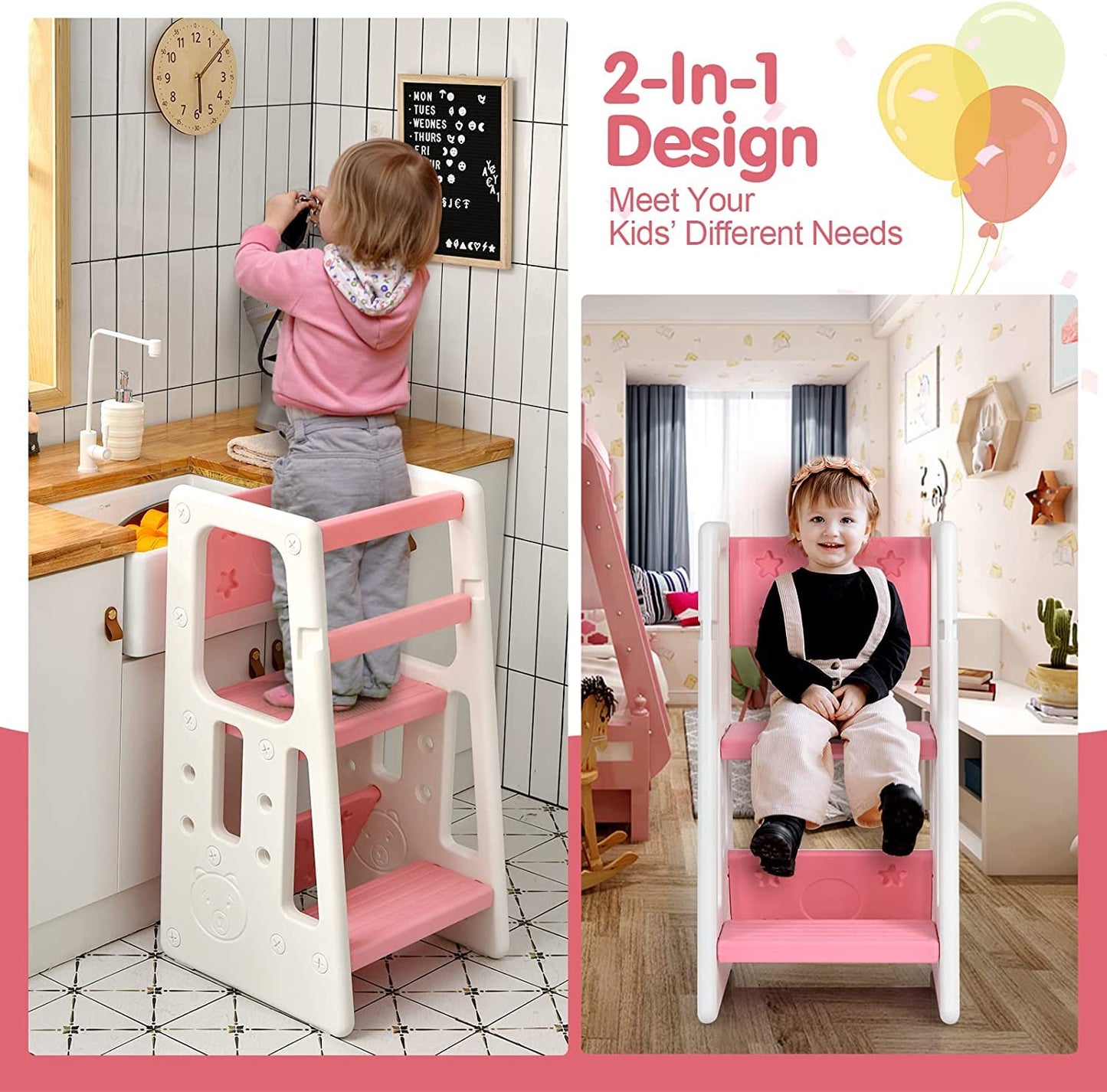 Kids Step Learning Stool with Double Safety Rails for Baby