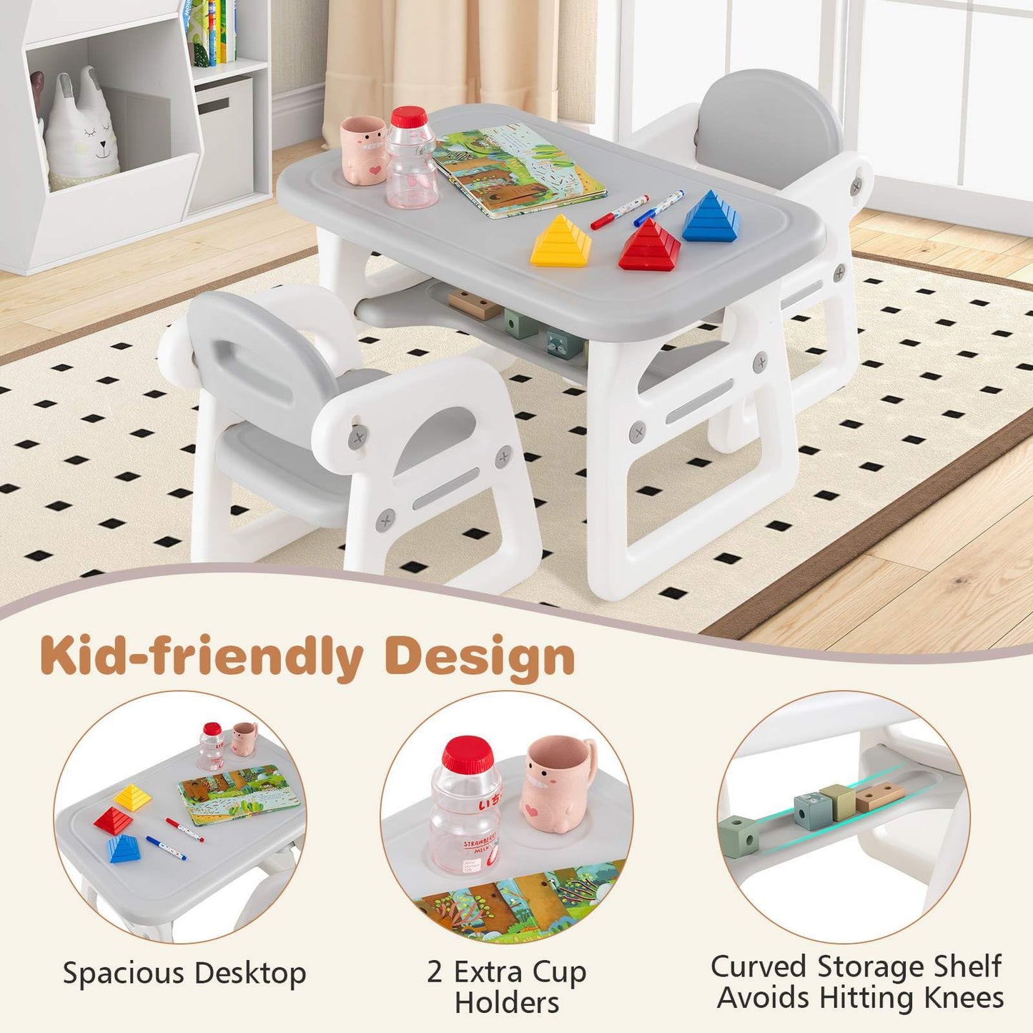 Kids Table and Chairs Set with 2 Chairs for Kids