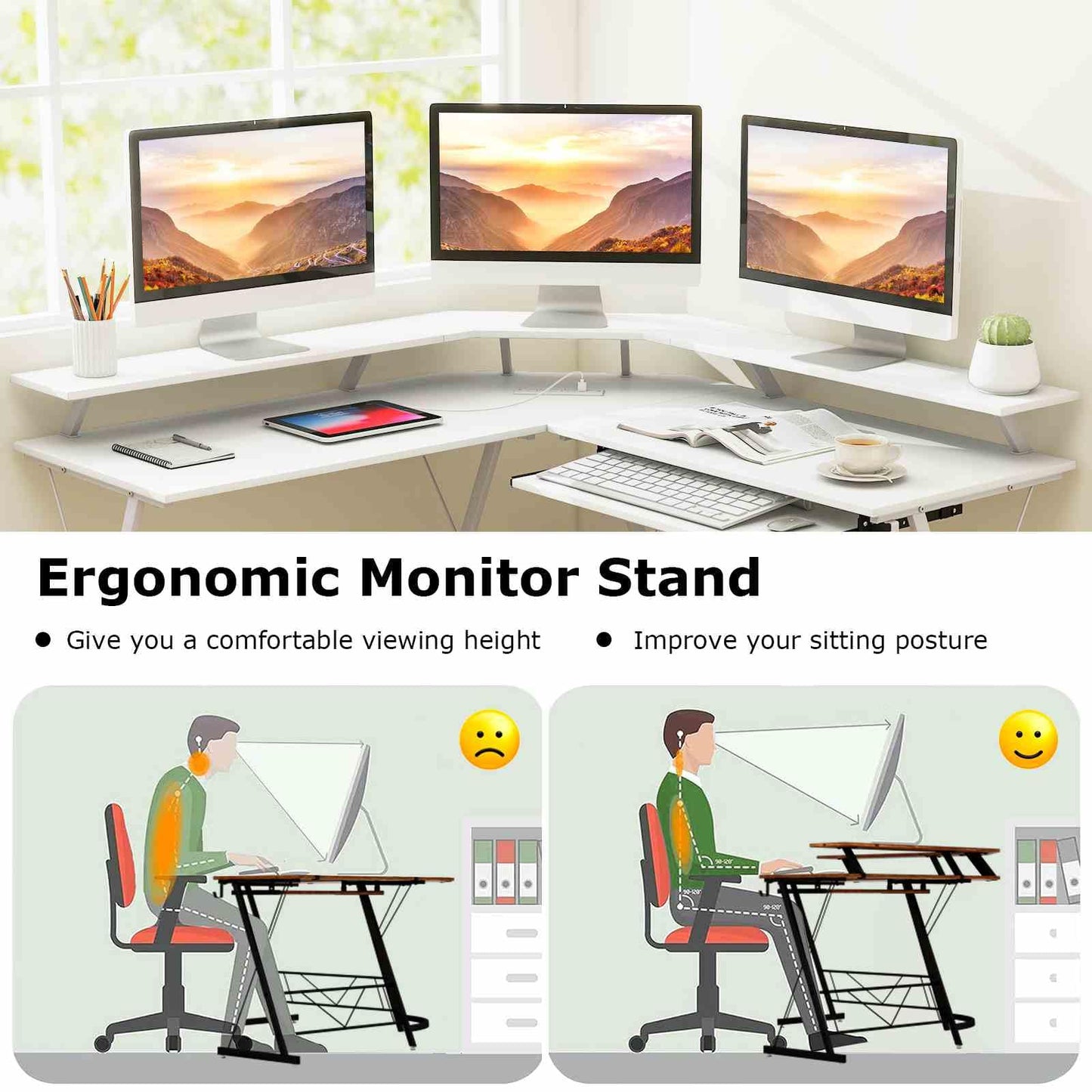 L-shaped Computer Desk with Power Outlet for Home Office