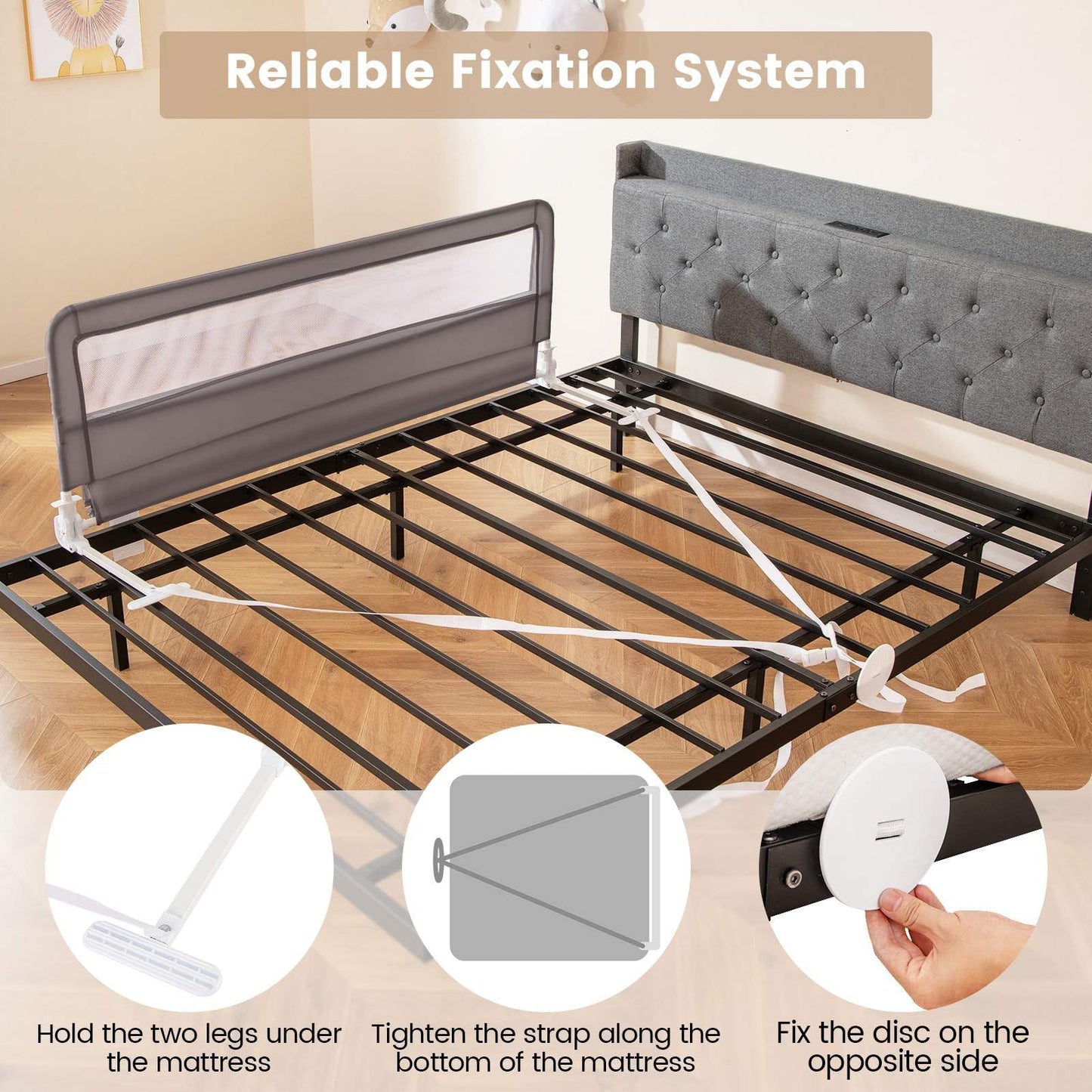 Height Adjustable Bed Rail with Mesh Cloth for Toddlers