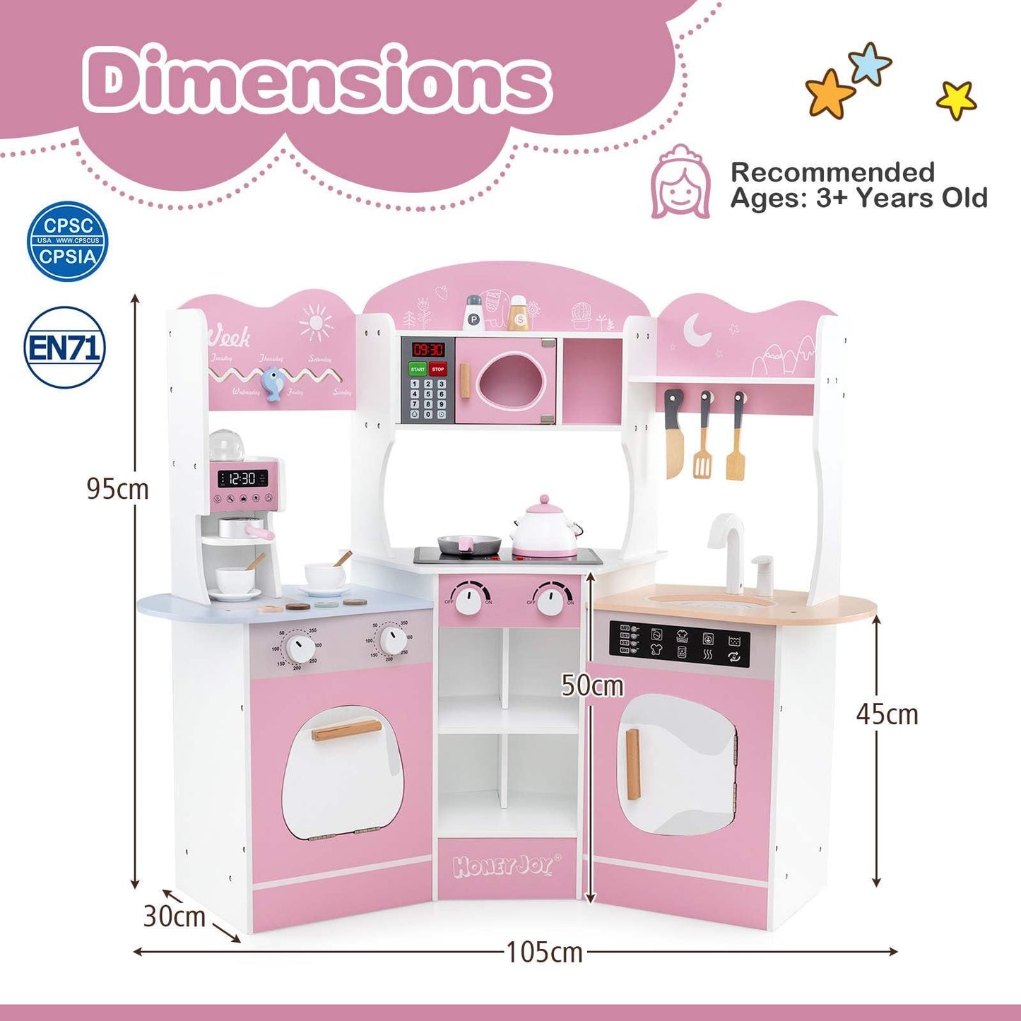 Corner Wooden Play Kitchen with Lights Sounds and Accessories