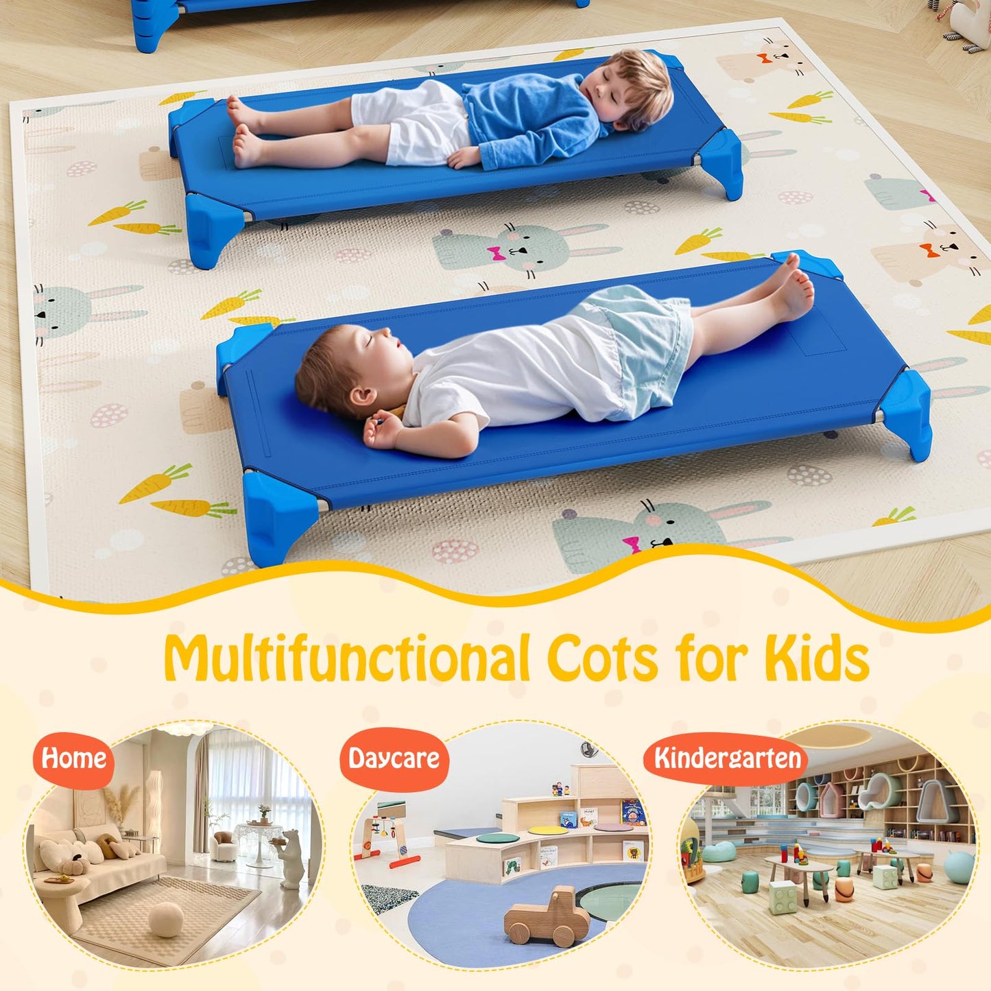 6 Pack Stackable Children's Nap Time Cots with Metal Frame and Oxford Cloth