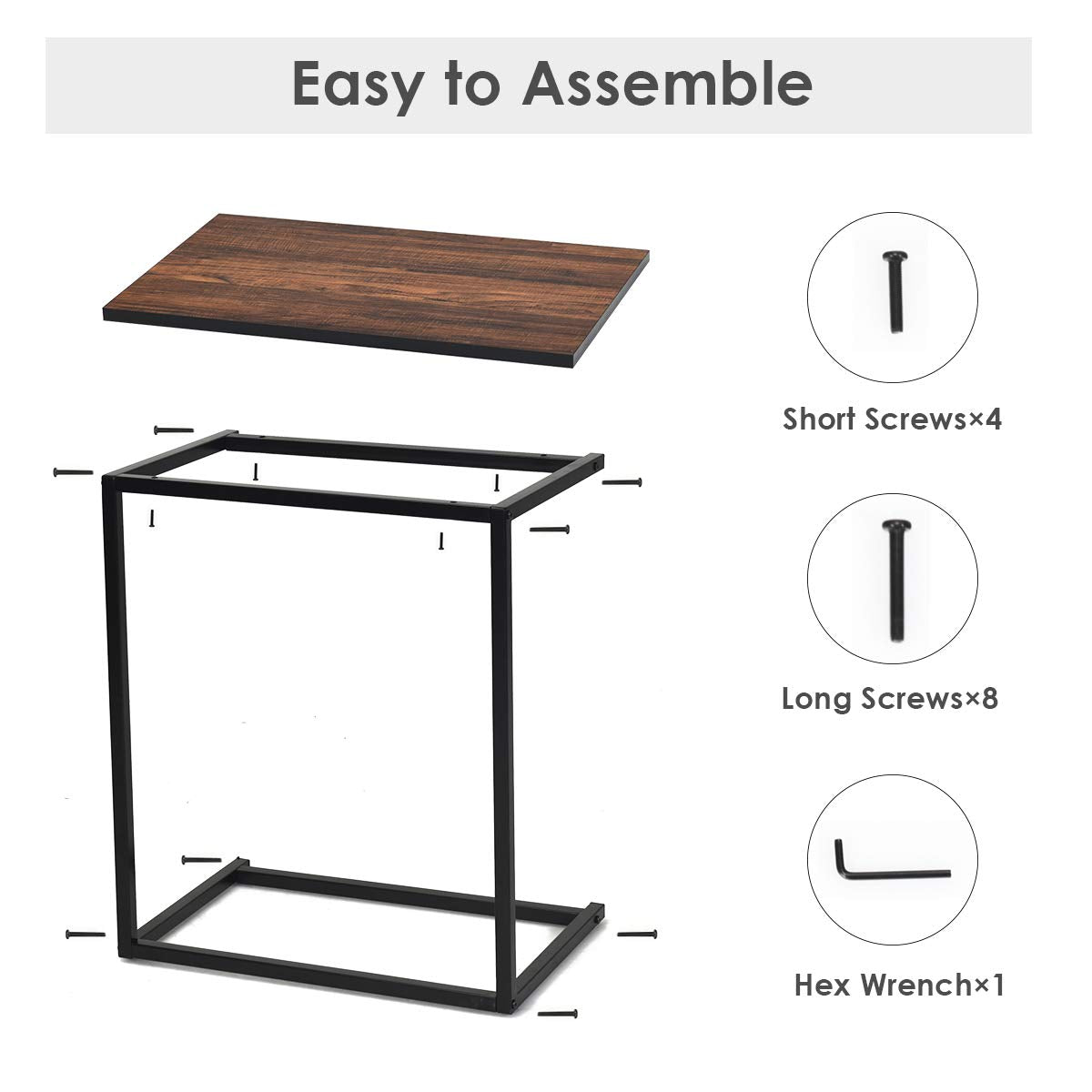 Industrial Styled C Shaped Side, End Table