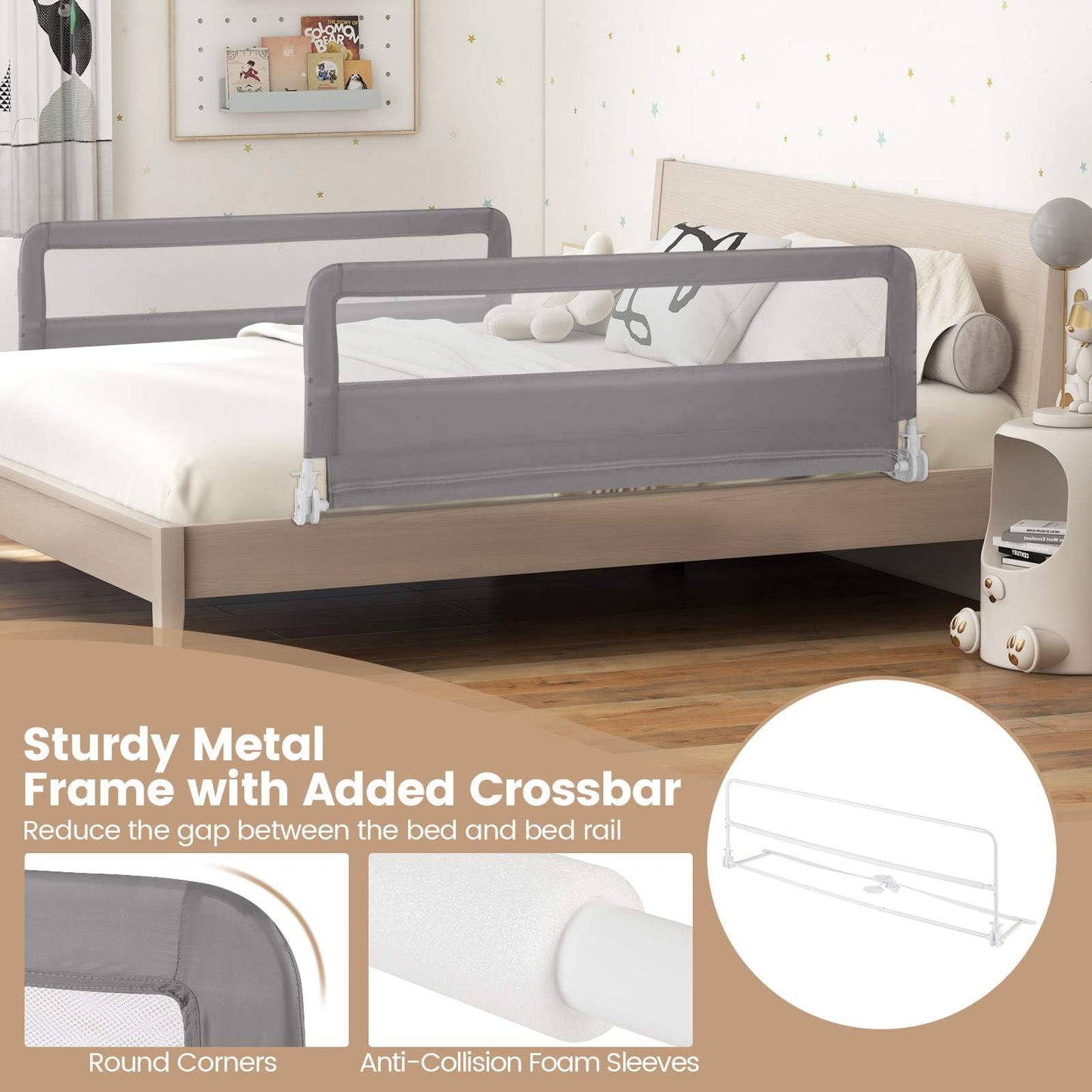 Height Adjustable Bed Rail with Mesh Cloth for Toddlers