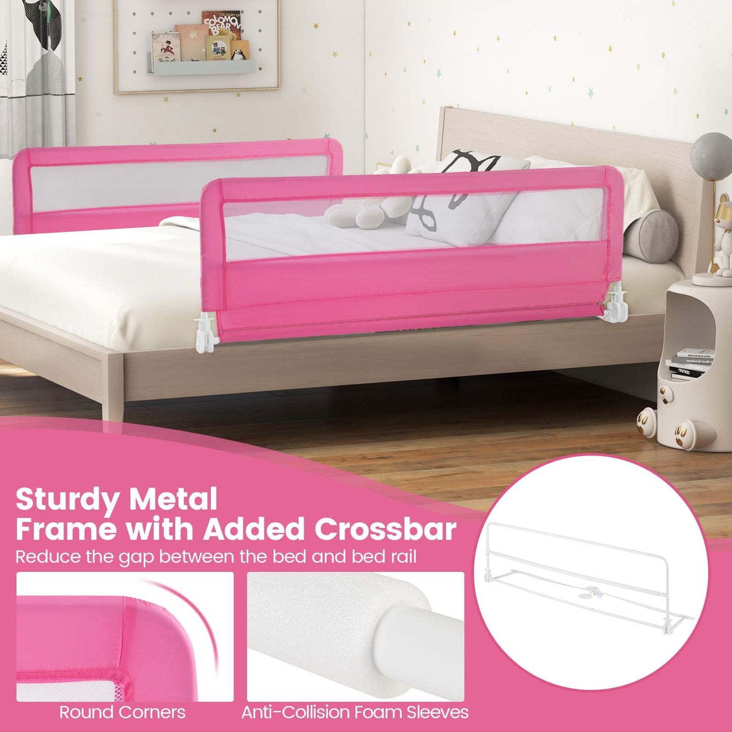 Height Adjustable Bed Rail with Mesh Cloth for Toddlers