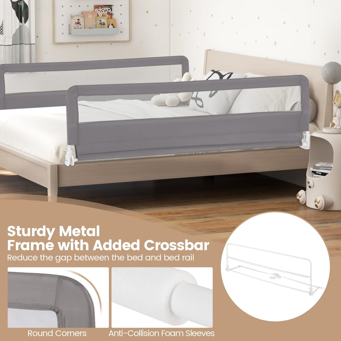 Foldable Mesh Bed Rail with Safety Straps for Toddlers