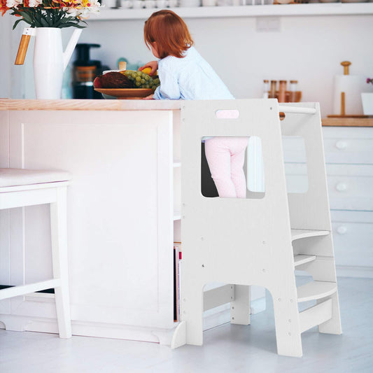 Toddler Kitchen Step Stool with Activity Chalkboard and Adjustable Height