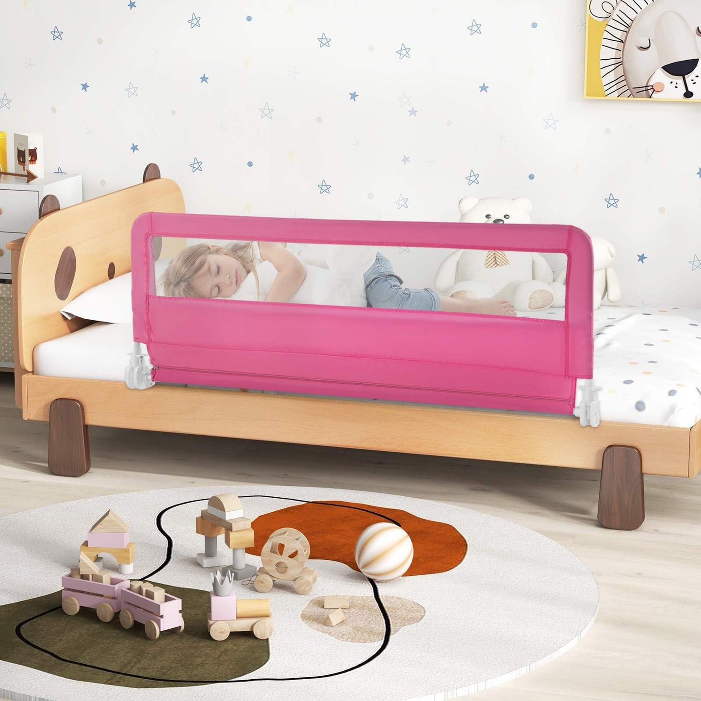 Height Adjustable Bed Rail with Mesh Cloth for Toddlers