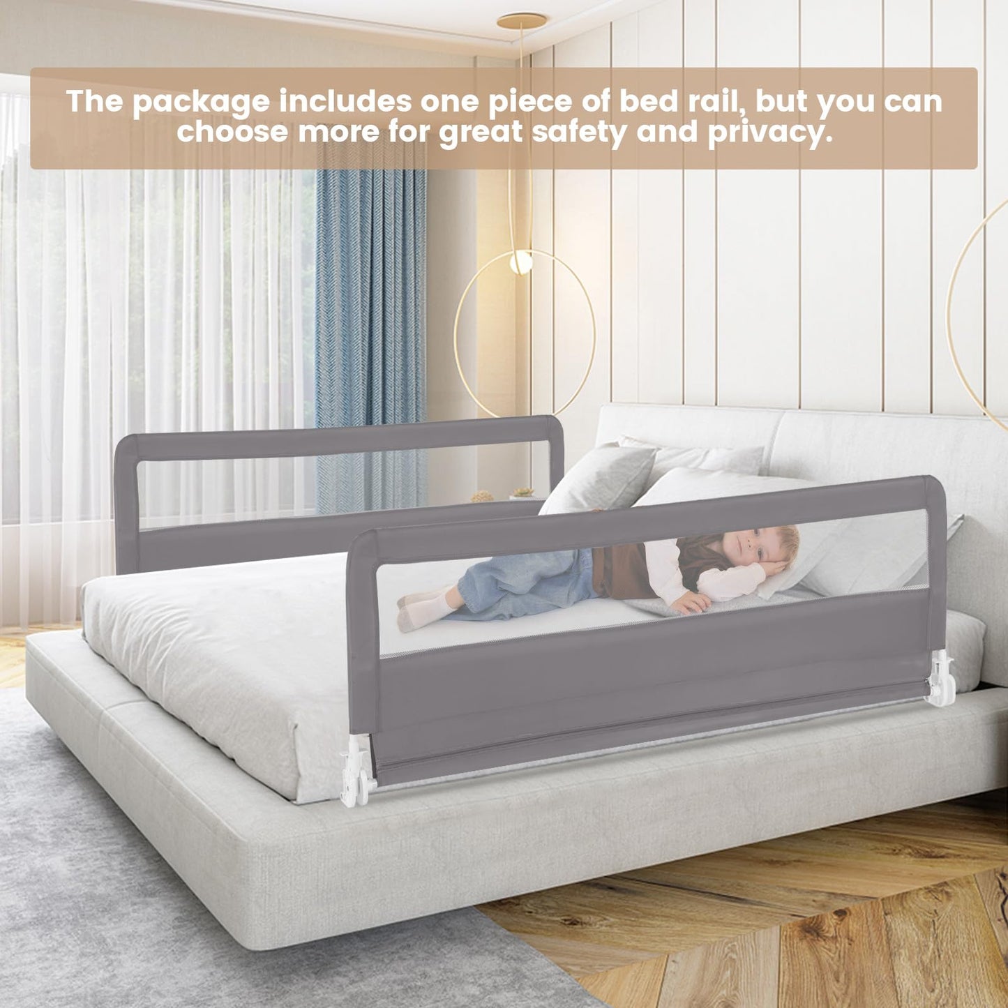 Foldable Mesh Bed Rail with Safety Straps for Toddlers