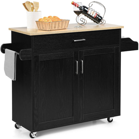 Kitchen Island Cart with Lockable Rubber Casters for Kitchen