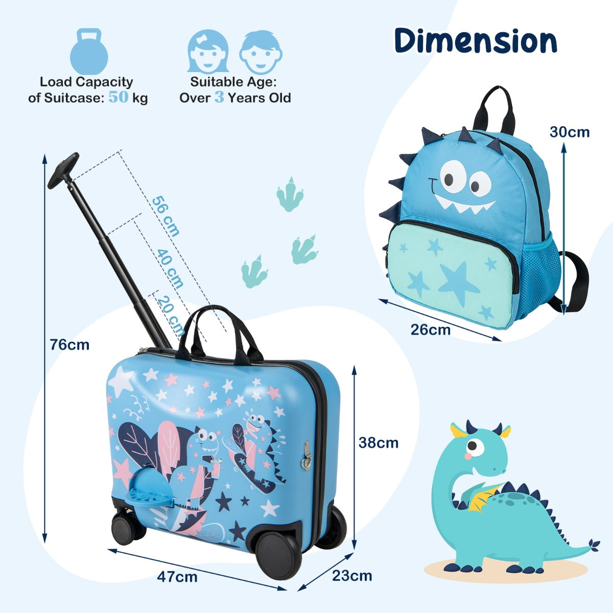 2 PCS Kid Luggage Set with Spinner Wheels