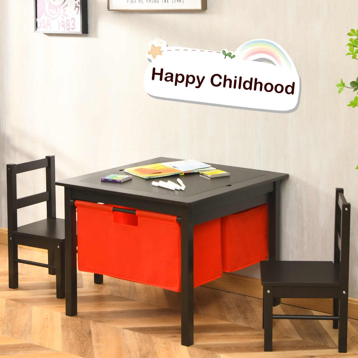 2-in-1 Kids Activity Table and Chair Set with Storage-Coffee