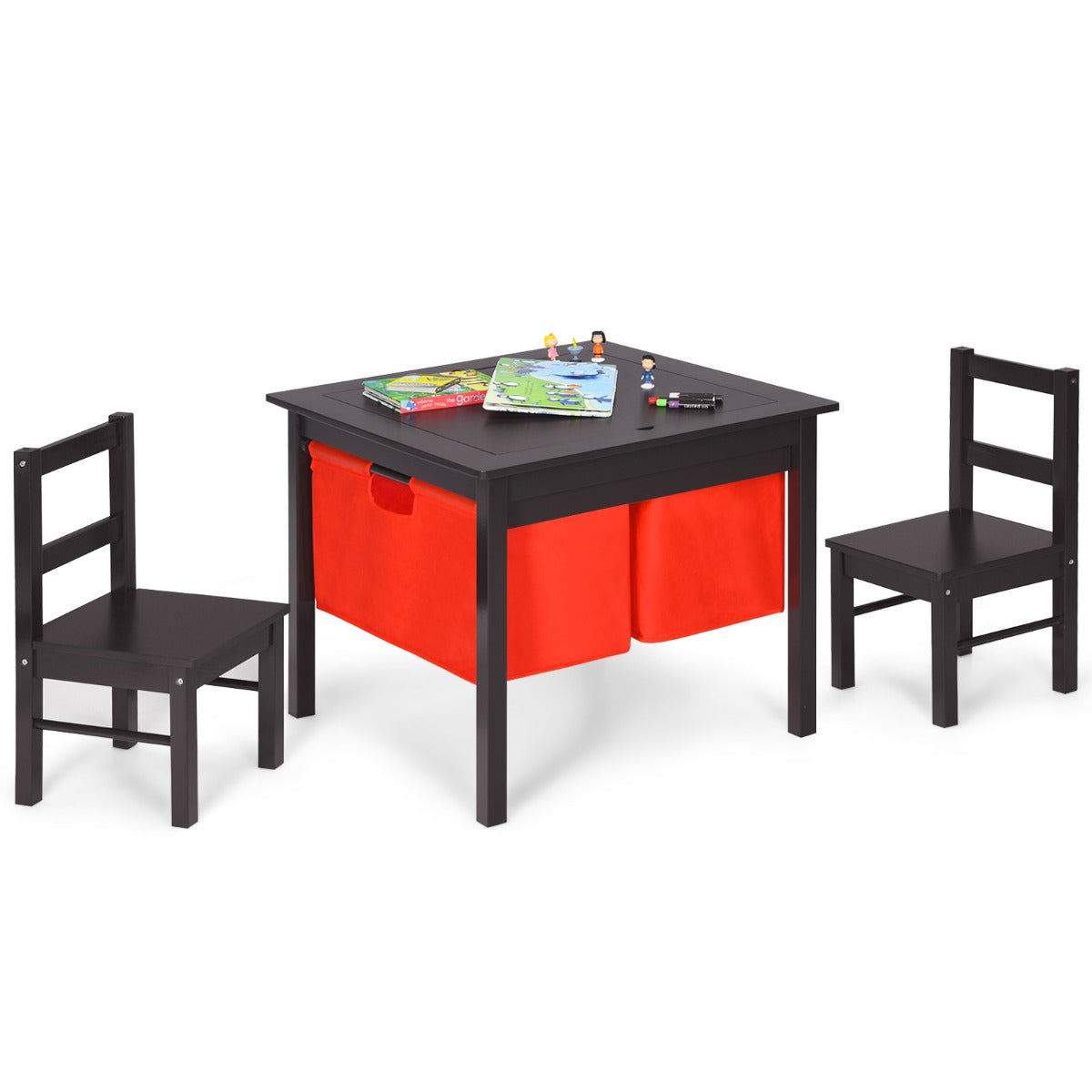 2-in-1 Kids Activity Table and Chair Set with Storage-Coffee