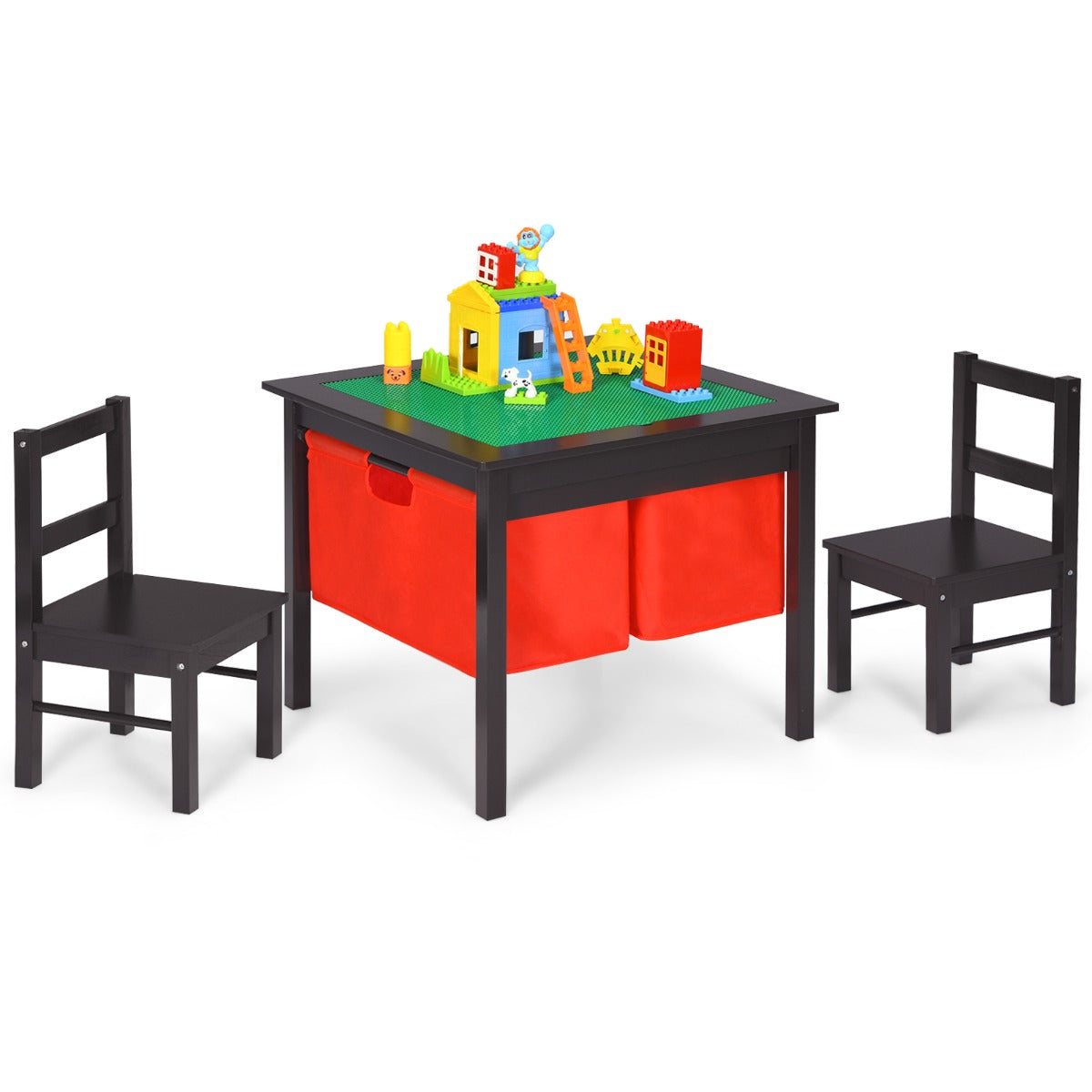 2-in-1 Kids Activity Table and Chair Set with Storage-Coffee