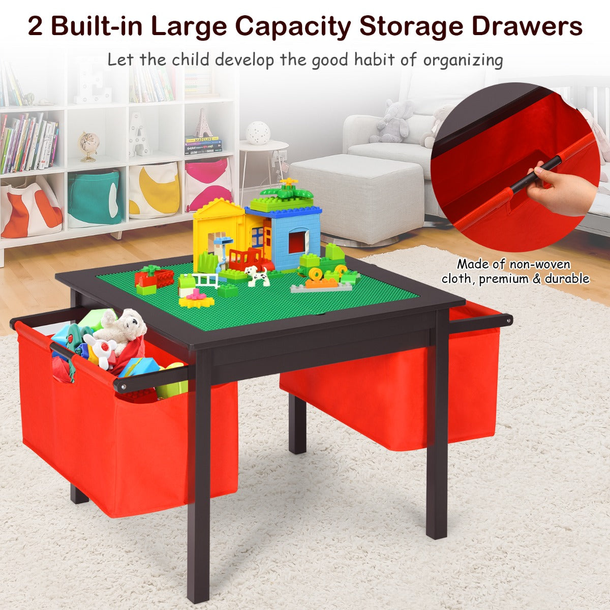 2-in-1 Kids Activity Table and Chair Set with Storage-Coffee