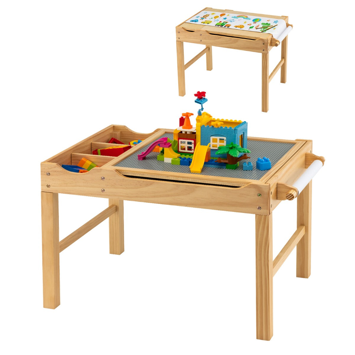 2-in-1 Kids Activity Table with Reversible Tabletop and Storage Compartments