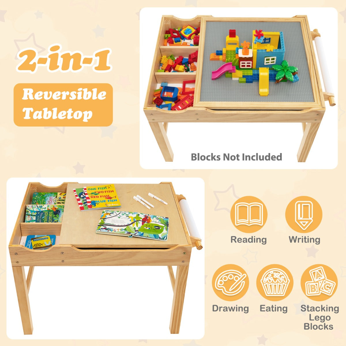 2-in-1 Kids Activity Table with Reversible Tabletop and Storage Compartments