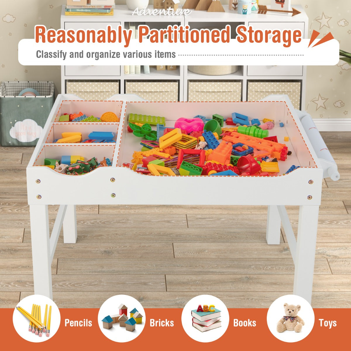 2-in-1 Kids Activity Table with Reversible Tabletop and Storage Compartments