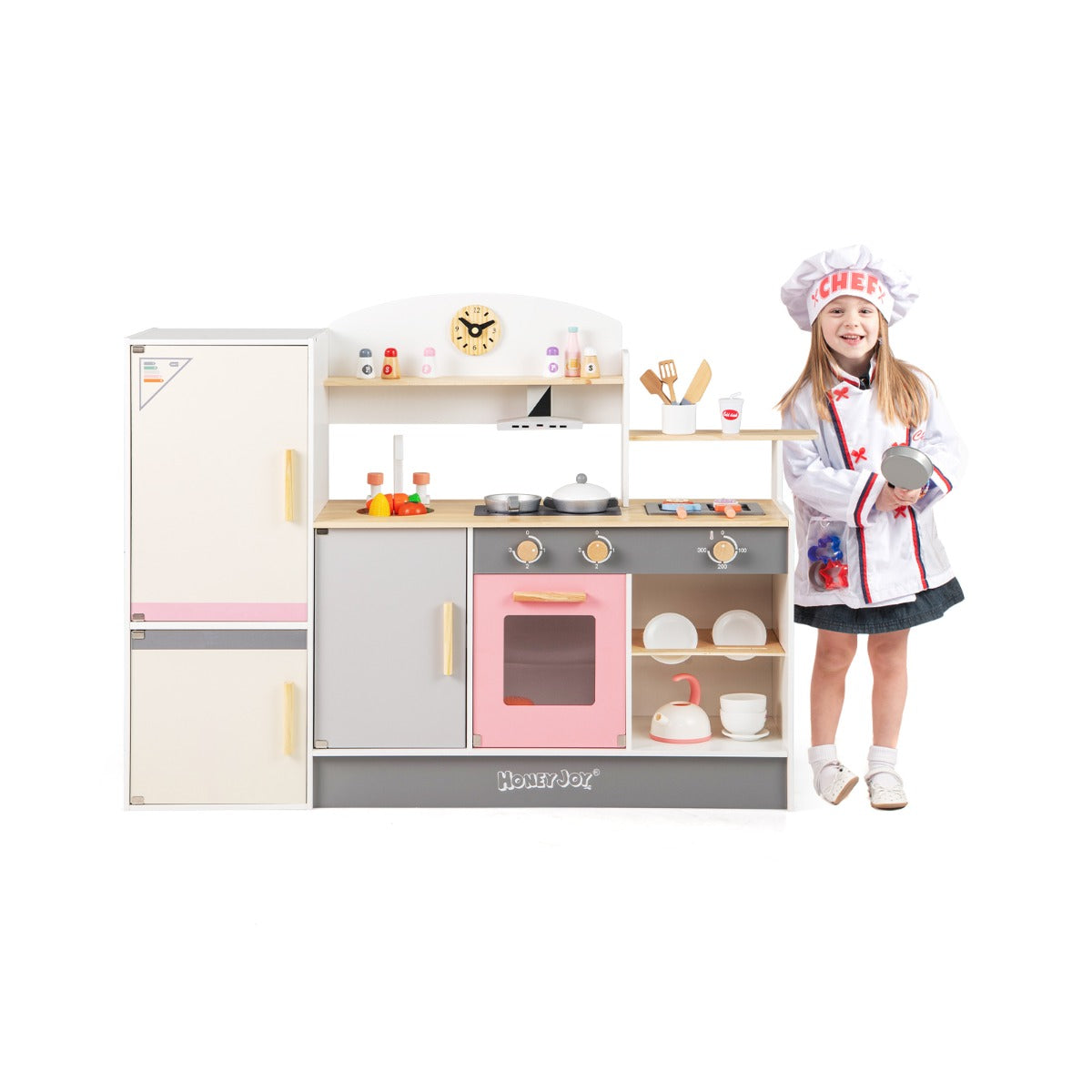 Kids Little Chef Play Kitchen Set with Range Hood and Refrigerator for Kids