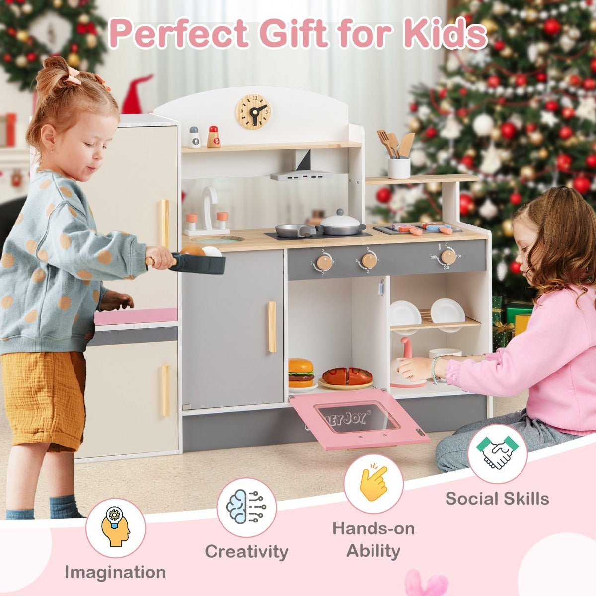 Kids Little Chef Play Kitchen Set with Range Hood and Refrigerator for Kids