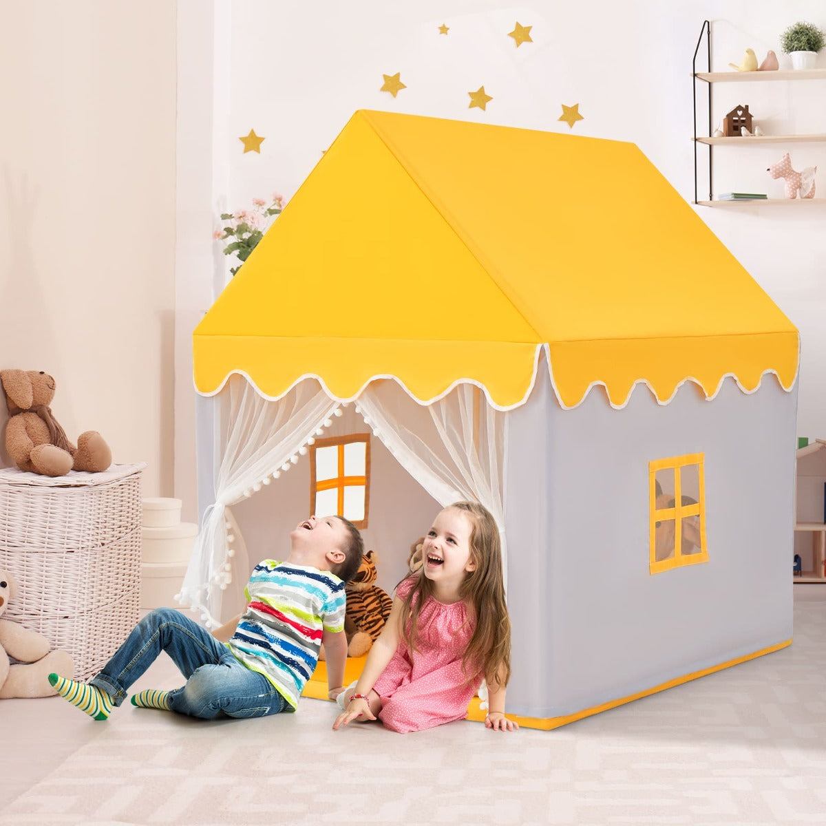 Kids Playhouse With Washable Soft Mat and Mesh Window