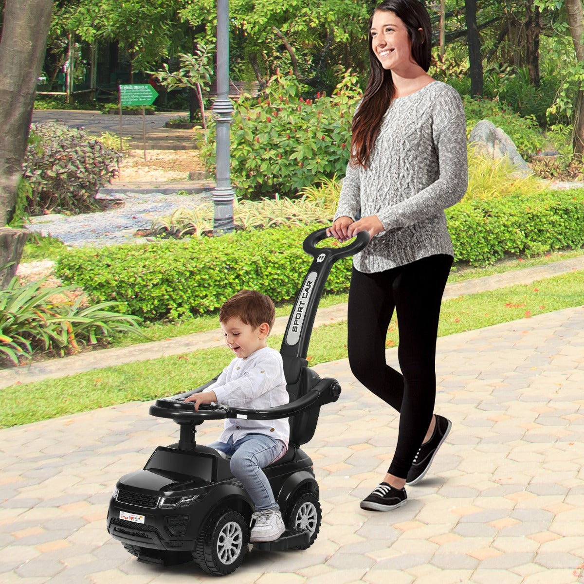 3-in-1 Kids Ride On Push Car with Horn, Music, Light Dancing to Music for Toddlers