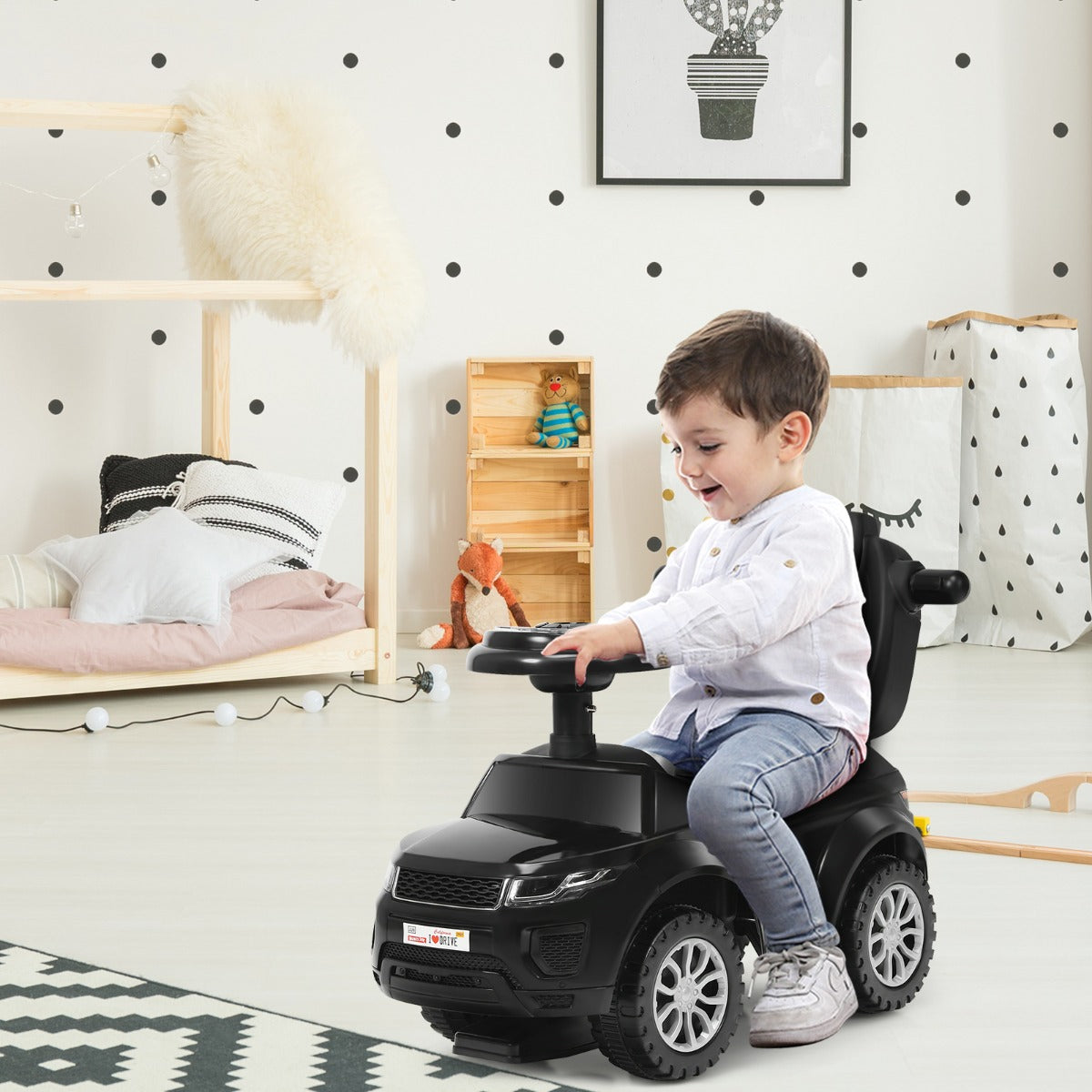 3-in-1 Kids Ride On Push Car with Horn, Music, Light Dancing to Music for Toddlers