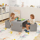 Kids Table and Chair Set with Storage Shelves-Grey