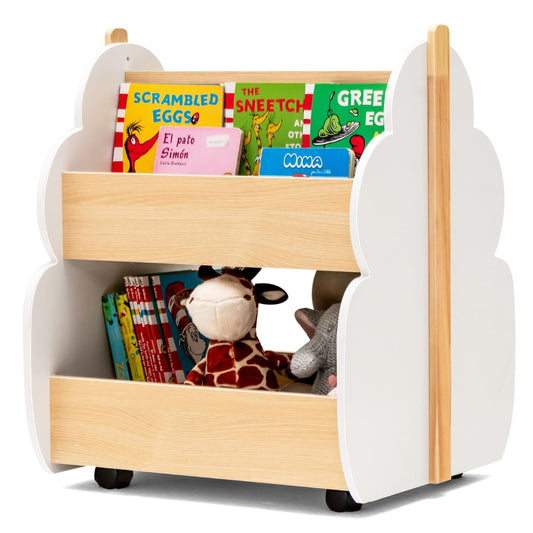 Kids Wooden Bookshelf with Universal Wheels and 2-Tier Storage Shelf