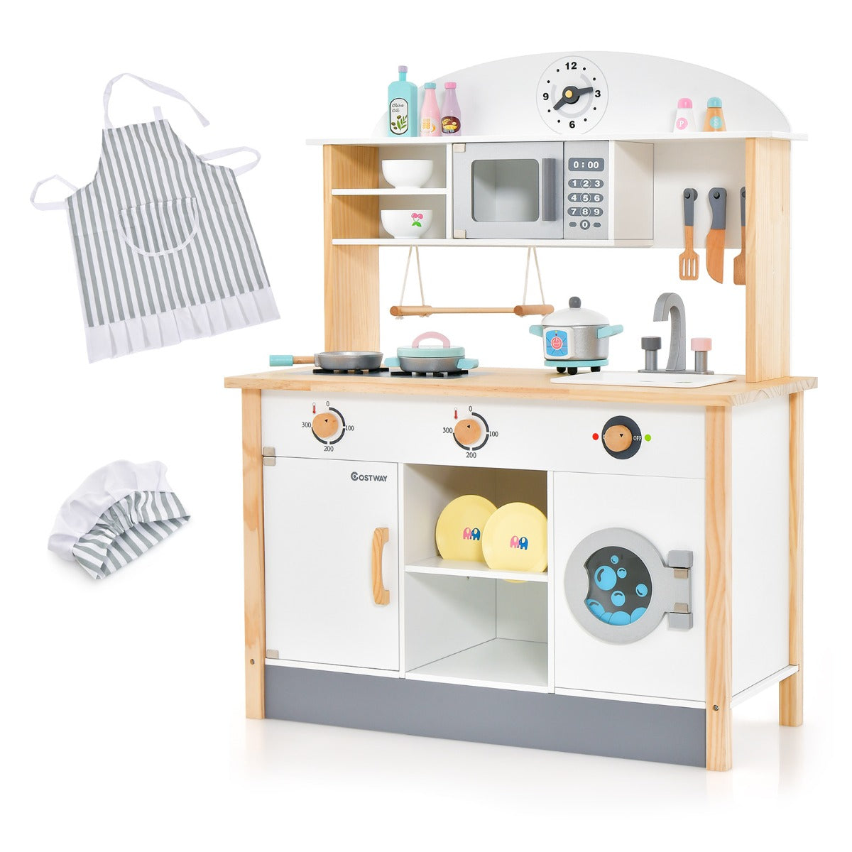 Kids Wooden Kitchen Playset with Microwave & Washing Machine