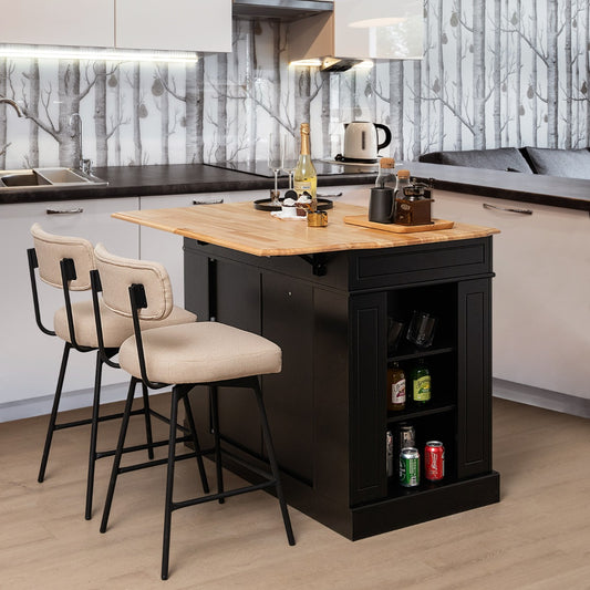 Kitchen Island with Drop Leaf Countertop and 3-Level Adjustable Shelves