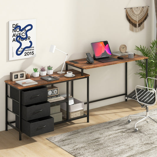 L-shaped Computer Desk with Power Outlet for Working