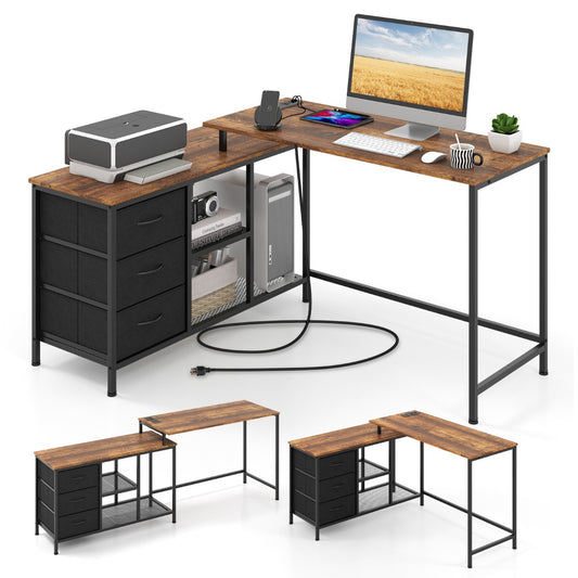 L-shaped Computer Desk with Power Outlet for Working