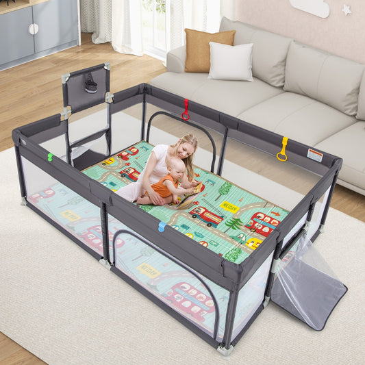 204 x 147 cm Large Baby Playpen Playard with Basketball Hoop Soccer Gates