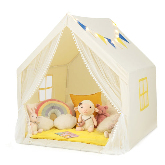 Large Play Tent with Washable Cotton Mat and Star Lights for Kids