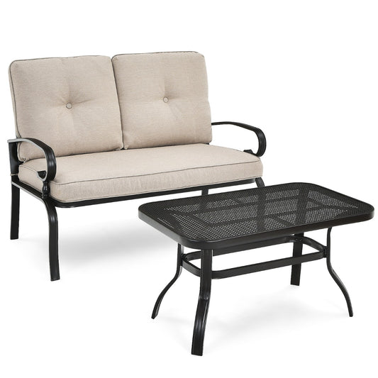 2 Pieces Outdoor Conversation Set with Ergonomic Backrest & Armrest for Balcony & Poolside