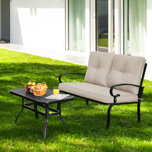 2 Pieces Outdoor Conversation Set with Ergonomic Backrest & Armrest for Balcony & Poolside