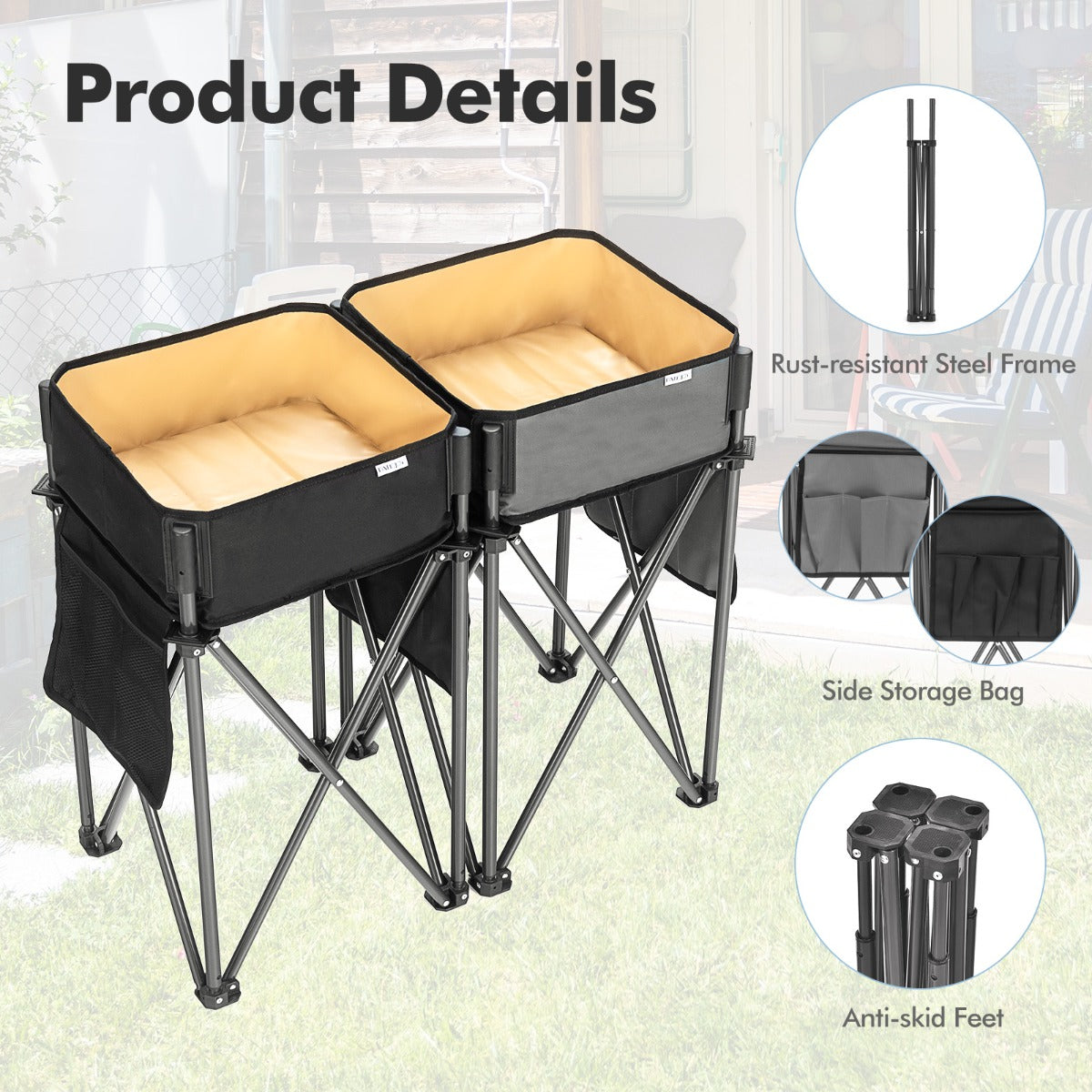 2 PCS Folding Camping Tables with Large Capacity Storage Sink for Outdoor